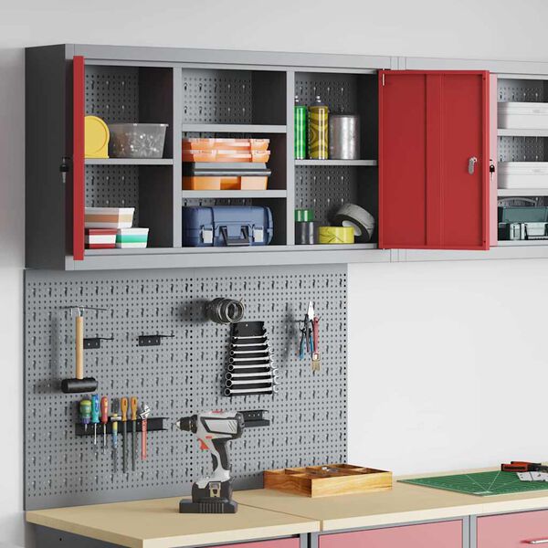 vidaXL Set de Cabinet d'Outils et Pegboard avec &eacute;tag&egrave;re 3 pcs Rouge