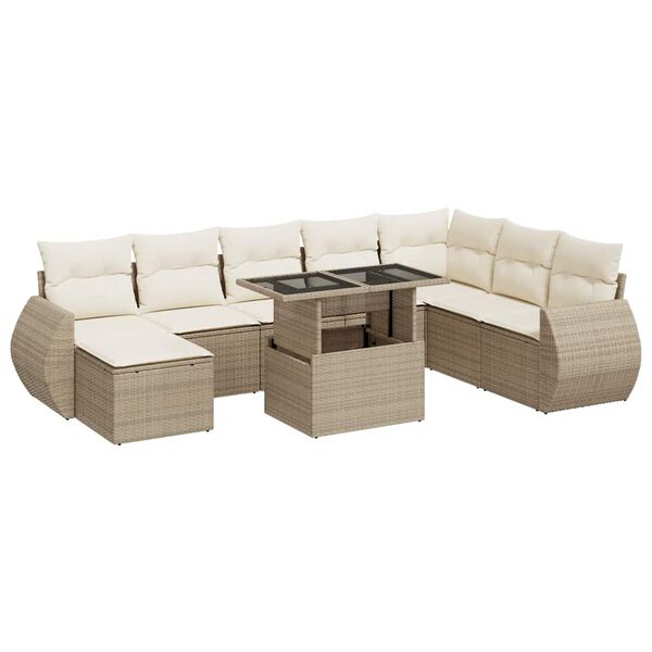 vidaXL Salon de jardin avec coussins 9 pcs beige r&eacute;sine tress&eacute;e