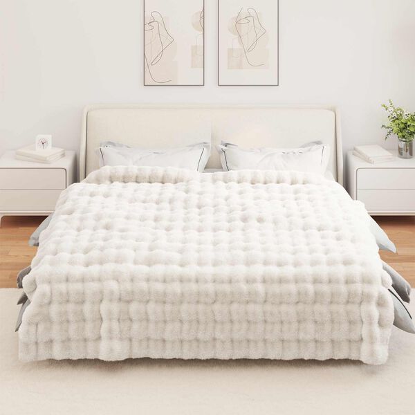 vidaXL Couverture en Fourrure de Lapin Synth&eacute;tique Blanc 220 x 240 cm