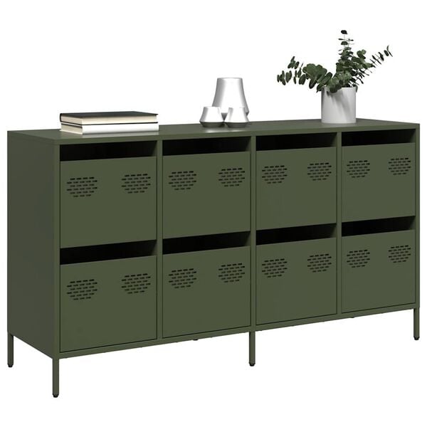 vidaXL Buffet vert olive 135x39x73,5 cm acier laminé à froid