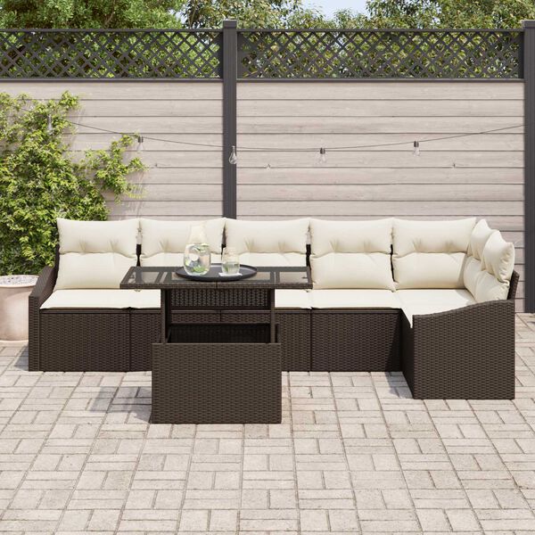 vidaXL Ensemble de canap&eacute; de jardin avec coussin 7 pcs Marron et Cr&egrave;me