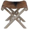vidaXL Tabouret pliable cuir de ch&egrave;vre et bois de teck massif
