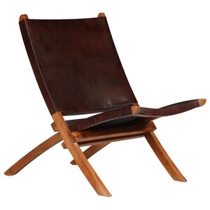 vidaXL Chaise pliante en cuir v&eacute;ritable marron