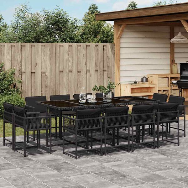 vidaXL Ensemble &agrave; manger de jardin 13 pcs coussins noir r&eacute;sine tress&eacute;e