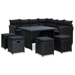 vidaXL Salon de jardin 6 pcs avec coussins r&eacute;sine tress&eacute;e noir