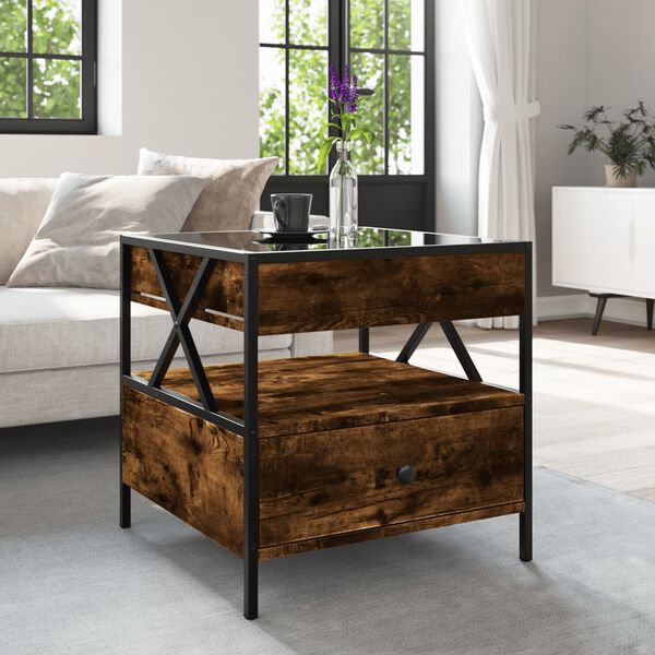 vidaXL Table basse avec LED Infinity ch&ecirc;ne fum&eacute; 50x50x51 cm