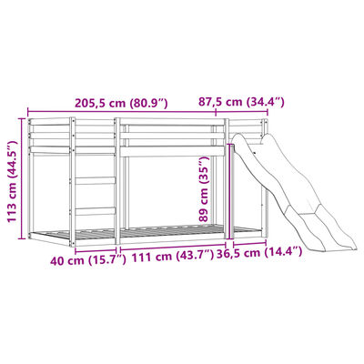 vidaXL Lit superposé sans matelas avec toboggan et rideaux 80x200 cm