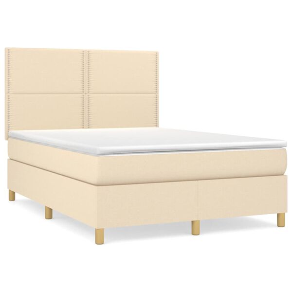 vidaXL Sommier &agrave; lattes de lit avec matelas Cr&egrave;me 140x200 cm Tissu