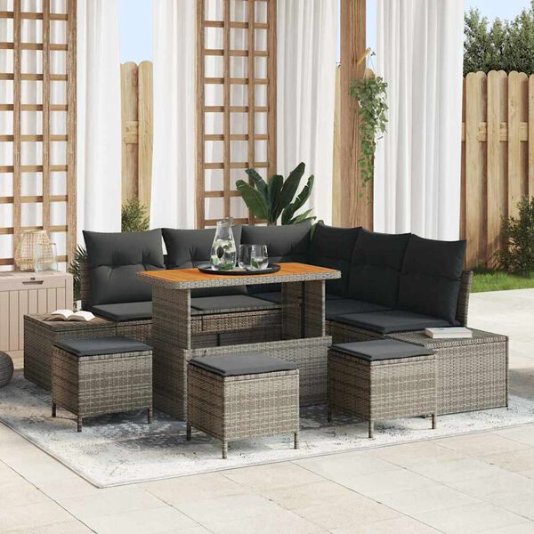 vidaXL Ensemble de canap&eacute; de jardin avec coussin 9 pcs Gris Poly rotin