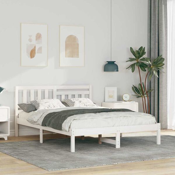 vidaXL Cadre de lit avec t&ecirc;te de lit Blanc 120 x 200 cm Pin massif