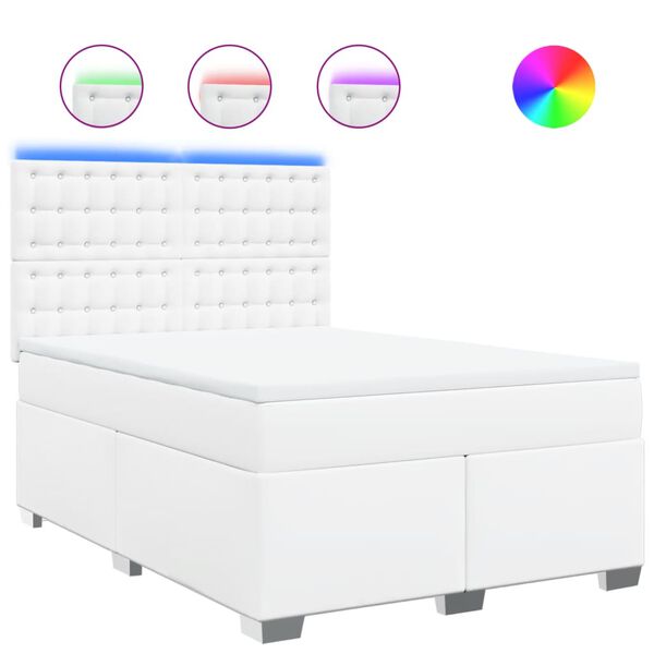 vidaXL Sommier &agrave; lattes de lit avec matelas Blanc 140x200cm Similicuir