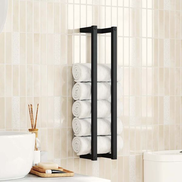 vidaXL Porte-serviette Noir 12,5x12,5x60 cm Fer
