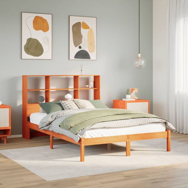 vidaXL Lit biblioth&egrave;que sans matelas cire marron 120x200 cm pin massif