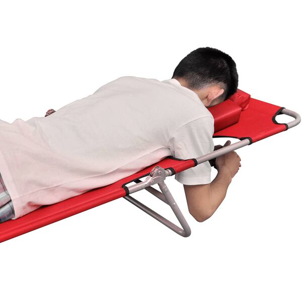 vidaXL Chaise longue avec coussin de t&ecirc;te Acier enduit de poudre Rouge