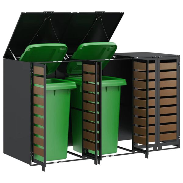 vidaXL Rangement de poubelle &agrave; roulettes pour 3 poubelles Anthracite