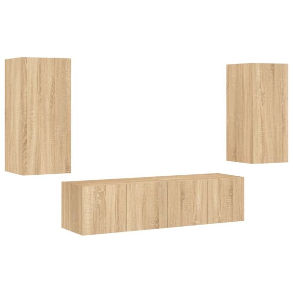 vidaXL Unit&eacute;s murales TV avec LED 4 pcs ch&ecirc;ne sonoma bois d'ing&eacute;nierie