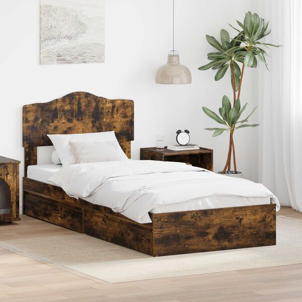 vidaXL Lit de Rangement Ch&ecirc;ne fum&eacute; 90 x 190 cm Bois d'ing&eacute;nierie