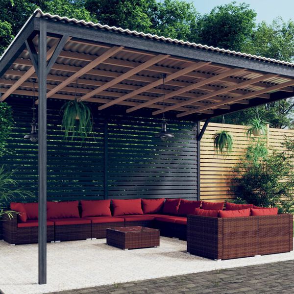 vidaXL Salon de jardin 11 pcs avec coussins R&eacute;sine tress&eacute;e Marron