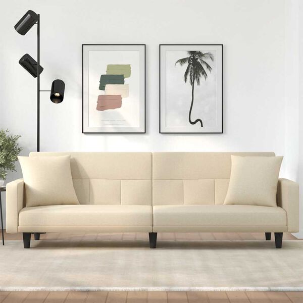 vidaXL Canap&eacute;-lit avec coussins cr&egrave;me tissu
