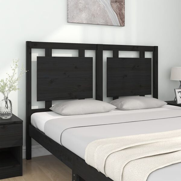 vidaXL T&ecirc;te de lit Noir 140,5x4x100 cm Bois massif de pin