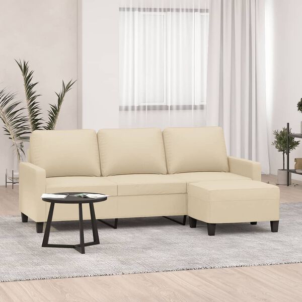 vidaXL Canap&eacute; &agrave; 3 places avec repose-pieds Cr&egrave;me 180 cm Tissu