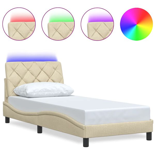 vidaXL Cadre de lit avec LED sans matelas cr&egrave;me 80x200 cm tissu