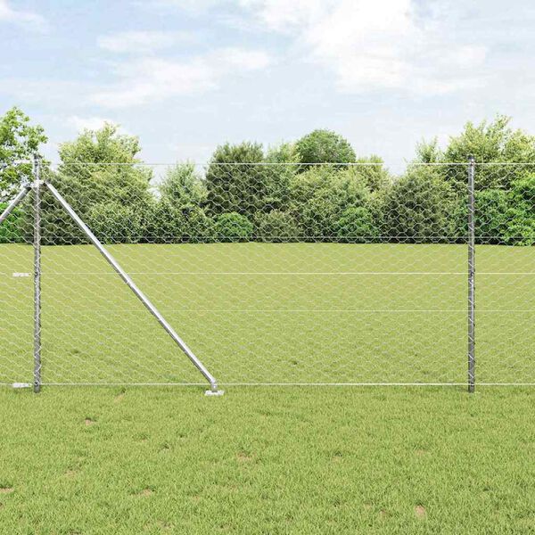 vidaXL Poteau de cl&ocirc;ture. Argent&eacute; 50 x 1,4 m (maille de 50 mm) Acier
