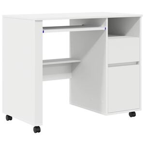 vidaXL Bureau avec roues Blanc Bois d'ing&eacute;nierie 91 x 50 x 77 cm