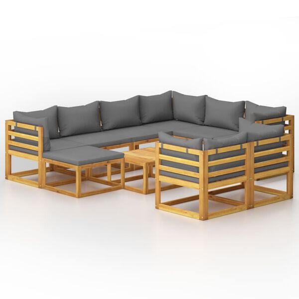 vidaXL Salon de jardin 10 pcs avec coussin Bois d'acacia solide
