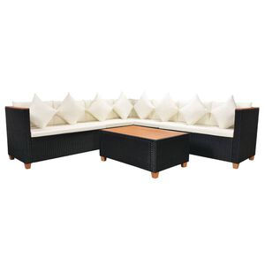 vidaXL Salon de jardin 5 pcs avec coussins r&eacute;sine tress&eacute;e noir