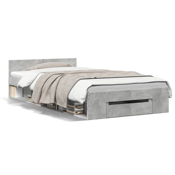 vidaXL Cadre de lit avec tiroir sans matelas gris b&eacute;ton 100x200 cm