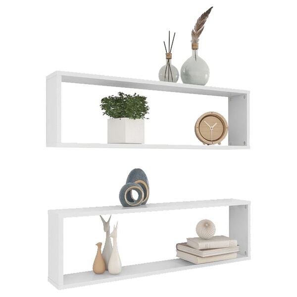 vidaXL &Eacute;tag&egrave;res cube murales 2 pcs blanc 100x15x30cm bois d'ing&eacute;nierie