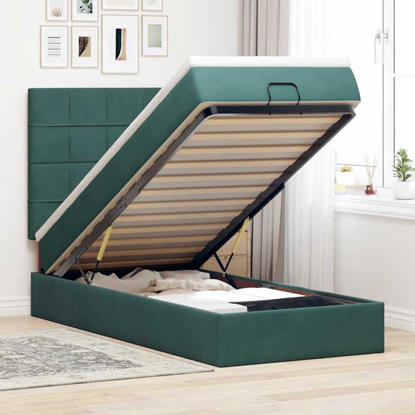 vidaXL Cadre de lit ottoman avec matelas vert fonc&eacute; 90x200 cm velours