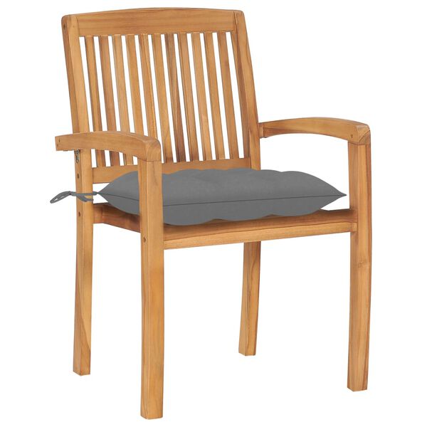 vidaXL Chaises de jardin empilables avec coussins lot de 4 Teck solide