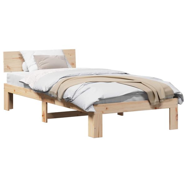 vidaXL Cadre de lit avec t&ecirc;te de lit Naturel 75 x 190 cm Pin massif