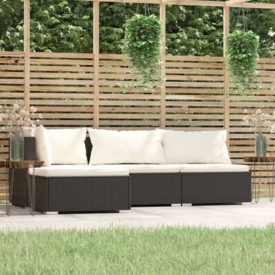 vidaXL Salon de jardin 4 pcs avec coussins Noir Résine tressée