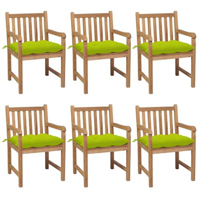vidaXL Chaises de jardin 6 pcs avec coussins vert vif Teck solide