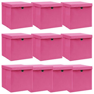 vidaXL Bo&icirc;tes de rangement avec couvercles 10pcs Rose 32x32x32cm Tissu