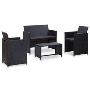 vidaXL Salon de jardin 4 pcs avec coussins R&eacute;sine tress&eacute;e Noir