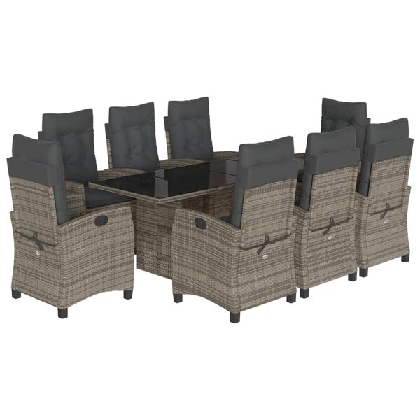 vidaXL Ensemble &agrave; manger de jardin 9 pcs coussins gris r&eacute;sine tress&eacute;e