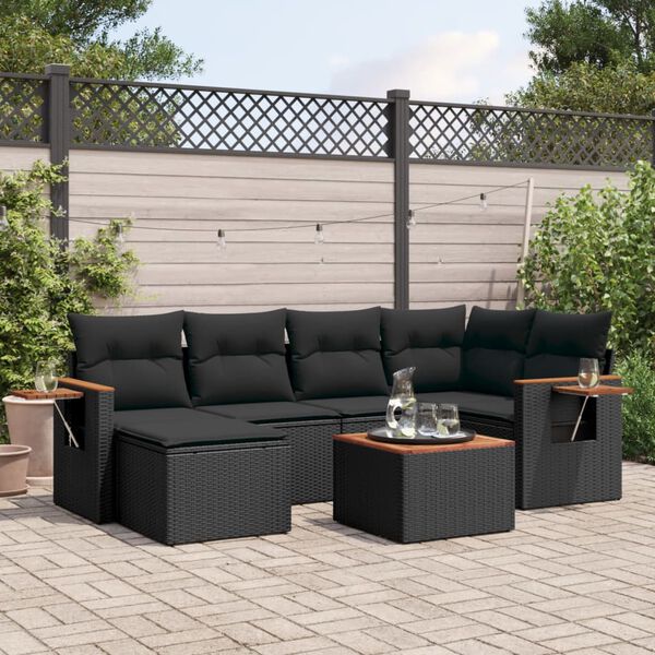 vidaXL Salon de jardin 7 pcs avec coussins noir r&eacute;sine tress&eacute;e