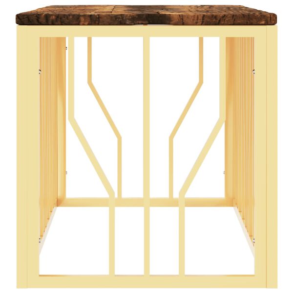 vidaXL Table basse dor&eacute; acier inoxydable et bois massif r&eacute;cup&eacute;ration