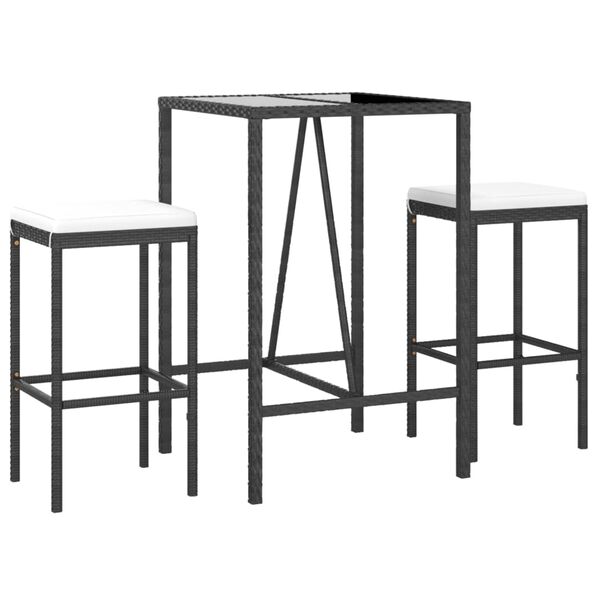 vidaXL Ensemble de bar de jardin 3 pcs avec coussins noir poly rotin