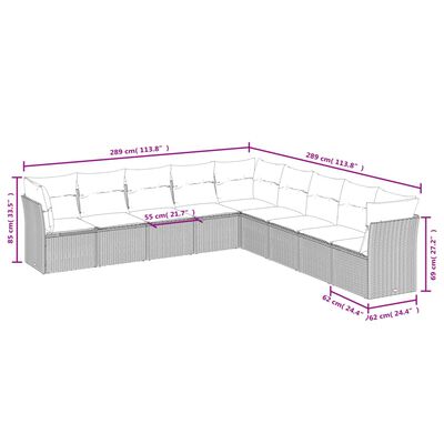 vidaXL Salon de jardin avec coussins 9 pcs marron résine tressée