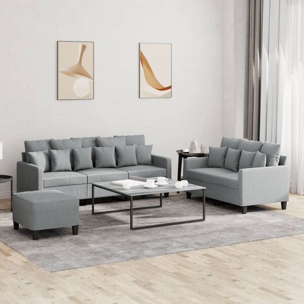 vidaXL Ensemble de canapés 3 pcs avec coussins Gris clair Tissu