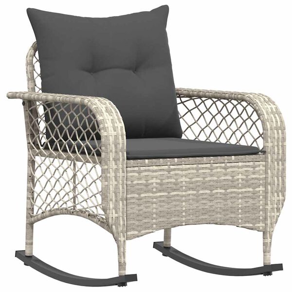vidaXL Chaise &agrave; bascule de jardin avec coussins gris clair poly rotin