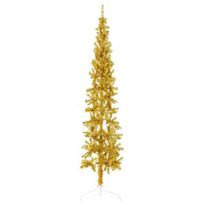 vidaXL Demi sapin de No&euml;l artificiel mince avec support Dor&eacute; 210 cm