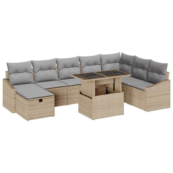 vidaXL Ensemble de canap&eacute; de jardin 9 pcs Beige polyrotin