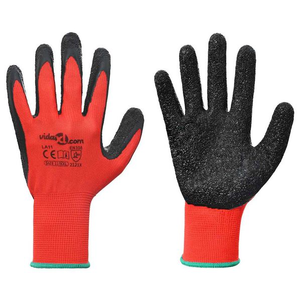 vidaXL Gants de Travail 12 pcs Rouge et Noir 11 / XXL
