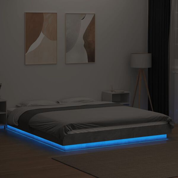 vidaXL Cadre de lit et lumi&egrave;res LED sans matelas gris b&eacute;ton 160x200 cm